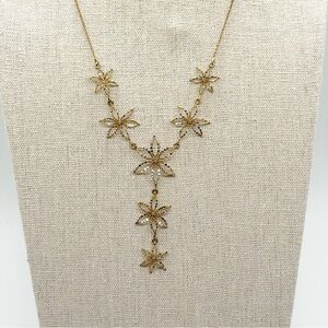 14k yellow and white gold flower Y necklace delicate